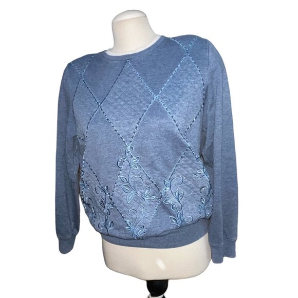 Vintage Alfred Dunner Quilted Embroidered Eighties Sweater Sz Small Womens Blue - Picture 4 of 7